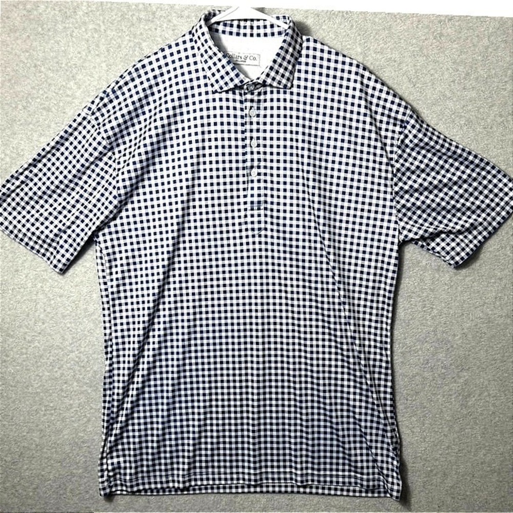 Collars & Co Mens Collar Polo Shirt 2XL Navy/purple/White Gingham Polyester